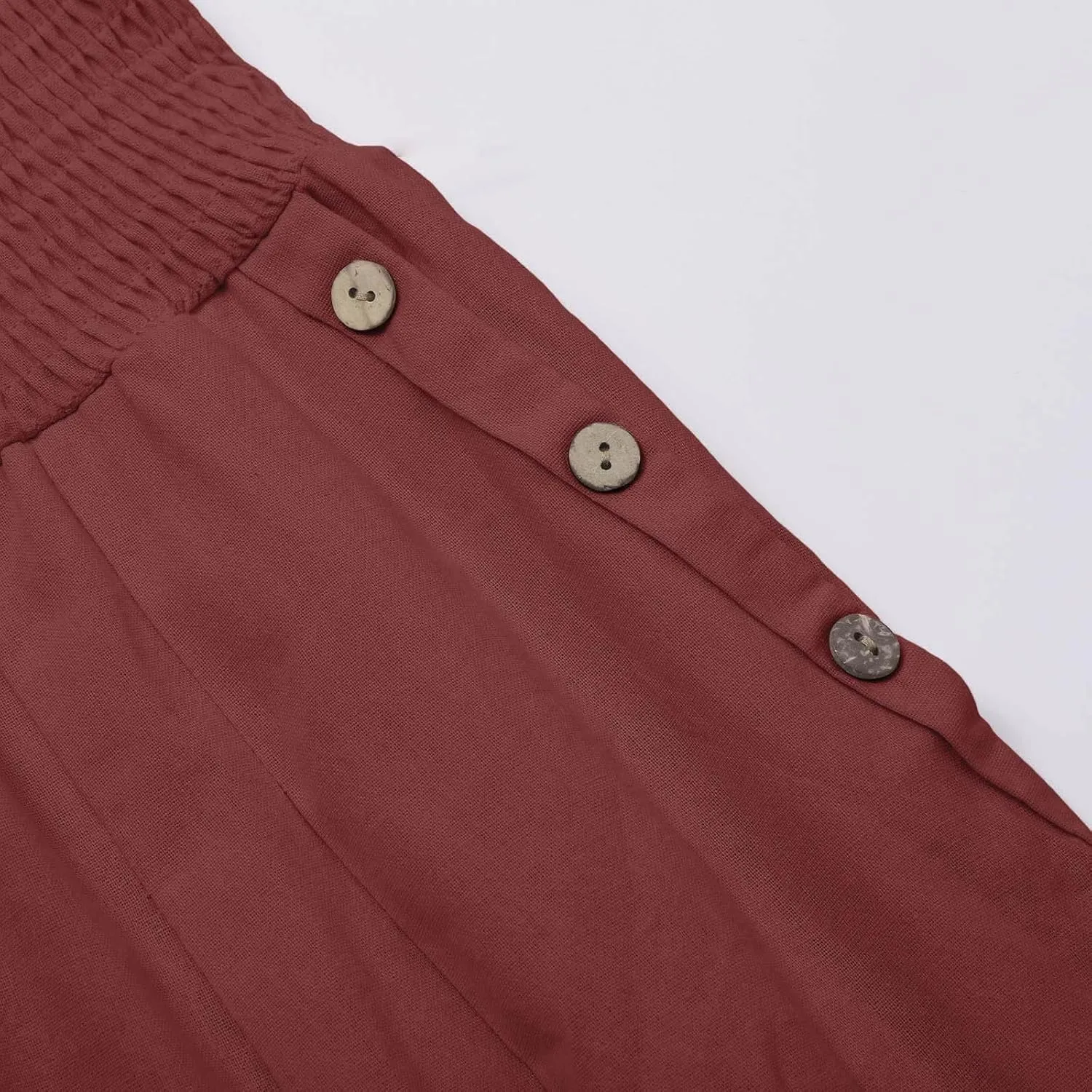 Women'sCasual Linen Pants Linen Wide Leg Pants Women Summer Casual Drawstring Elastic High Waist Summer Palazzo