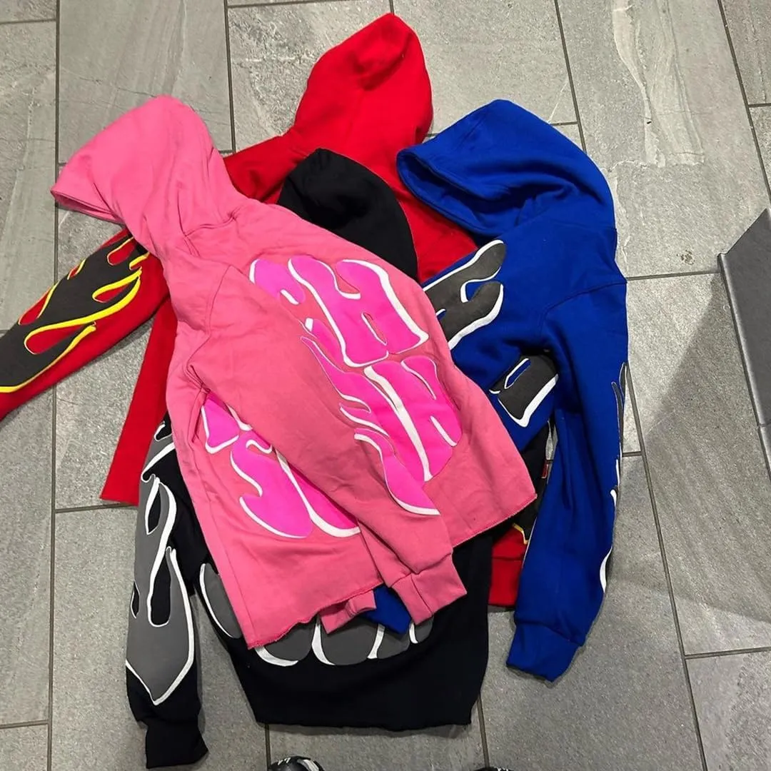 Y2k Hoodie Women Men Pink Spider Puff Letter Print Zip Up Hoodie Pullover Sweatshirt Oversized Grunge Star Jacket