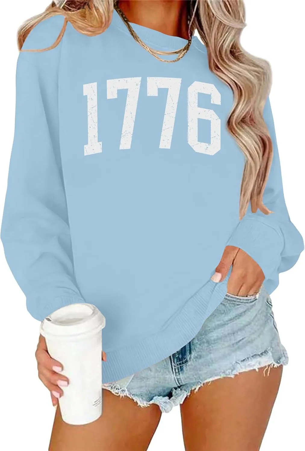 YI XIANG RAN USA Sweatshirt Women: American Shirt 1776 Patriotic TShirt Stars Stripes Glitter Pullover 4th of July Tee Tops