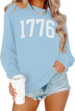 YI XIANG RAN USA Sweatshirt Women: American Shirt 1776 Patriotic TShirt Stars Stripes Glitter Pullover 4th of July Tee Tops