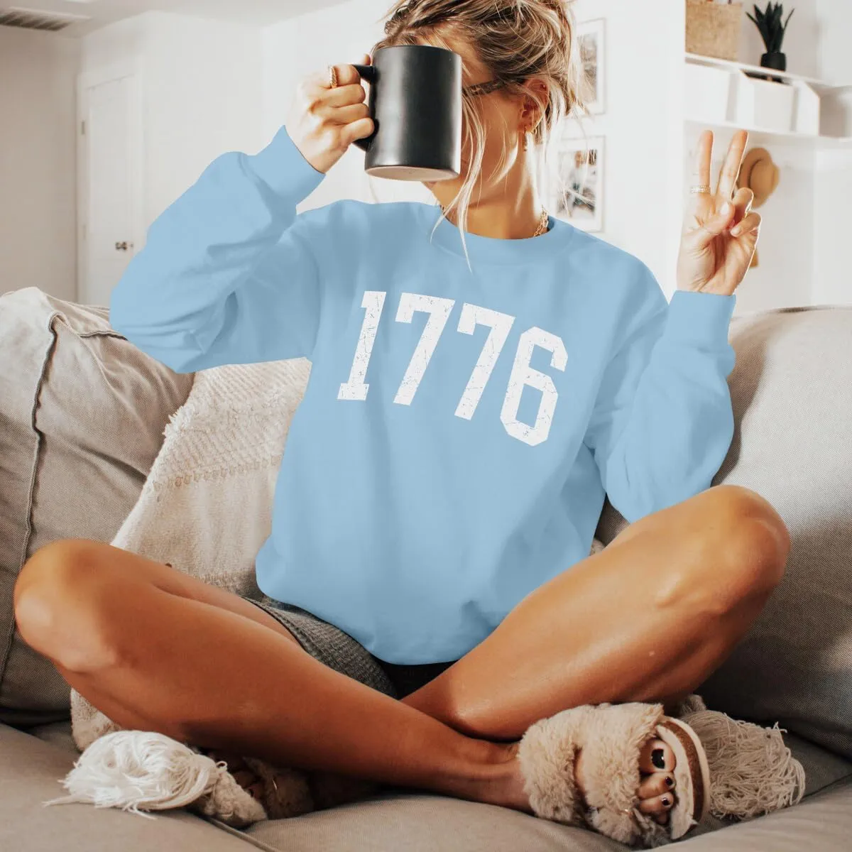 YI XIANG RAN USA Sweatshirt Women: American Shirt 1776 Patriotic TShirt Stars Stripes Glitter Pullover 4th of July Tee Tops