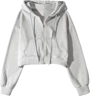 Yimoon Zip Up Hoodie Women Cropped Waffle Knit Vintage Sweatshirt Casual Jackets Long Sleeve Hooded with Pockets