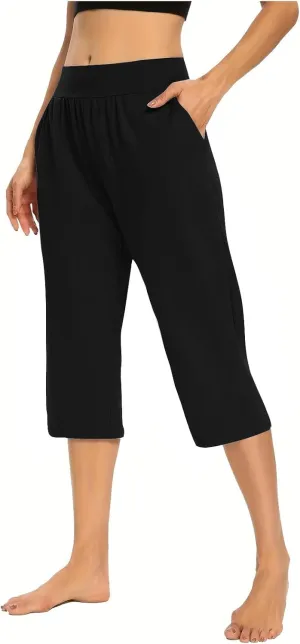 Yoga Capri for Women Loose Fit Comfy High Waisted Cropped Pants Summer Going Out Capris Athletic Sweatpants Pockets