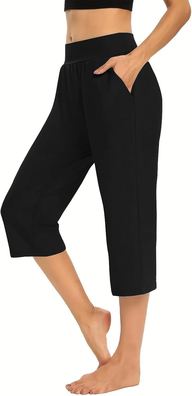 Yoga Capri for Women Loose Fit Comfy High Waisted Cropped Pants Summer Going Out Capris Athletic Sweatpants Pockets