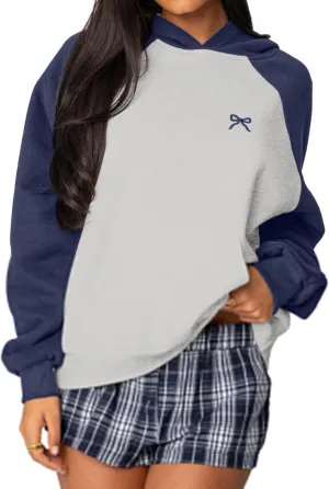 Ythomm Womens Bow Graphic Hoodie Color Block Oversized Pullover Sweatshirts Fall Winter Loose Fitted Long Sleeve Hooded Tops