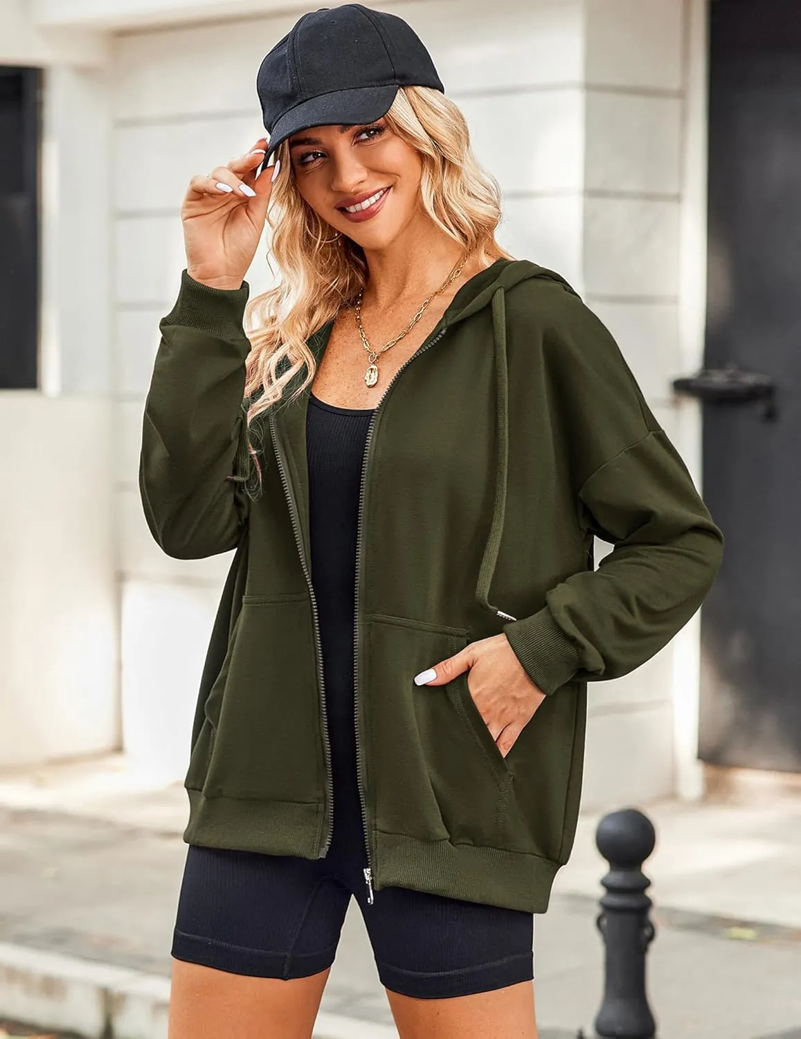 Zeagoo Women's Lightweight Hoodies Full Zip Up Oversized Sweatshirts with Pockets Long Sleeve Thin Casual Hooded Jackets