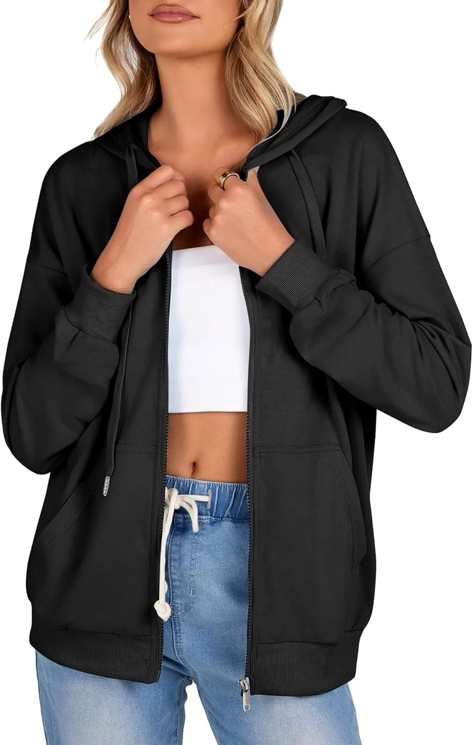 Zeagoo Women's Lightweight Hoodies Full Zip Up Oversized Sweatshirts with Pockets Long Sleeve Thin Casual Hooded Jackets