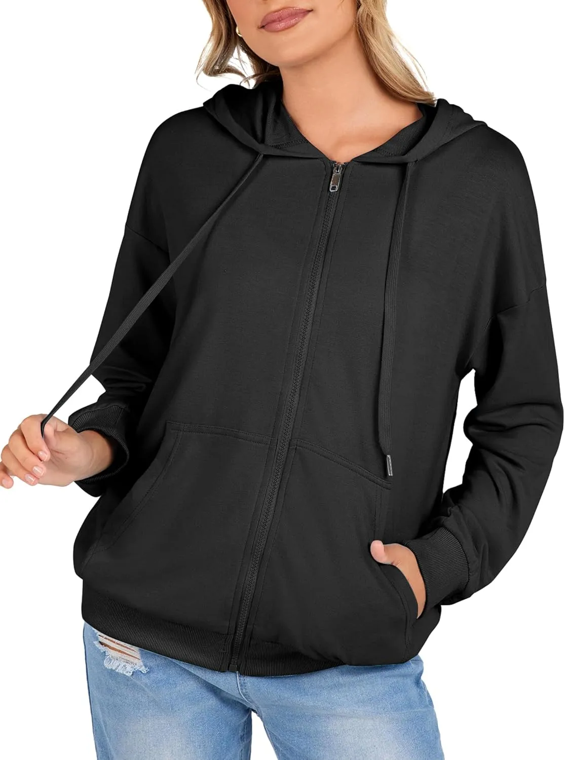 Zeagoo Women's Lightweight Hoodies Full Zip Up Oversized Sweatshirts with Pockets Long Sleeve Thin Casual Hooded Jackets