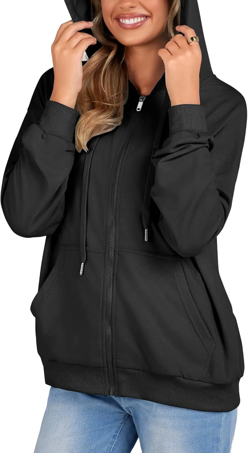 Zeagoo Women's Lightweight Hoodies Full Zip Up Oversized Sweatshirts with Pockets Long Sleeve Thin Casual Hooded Jackets
