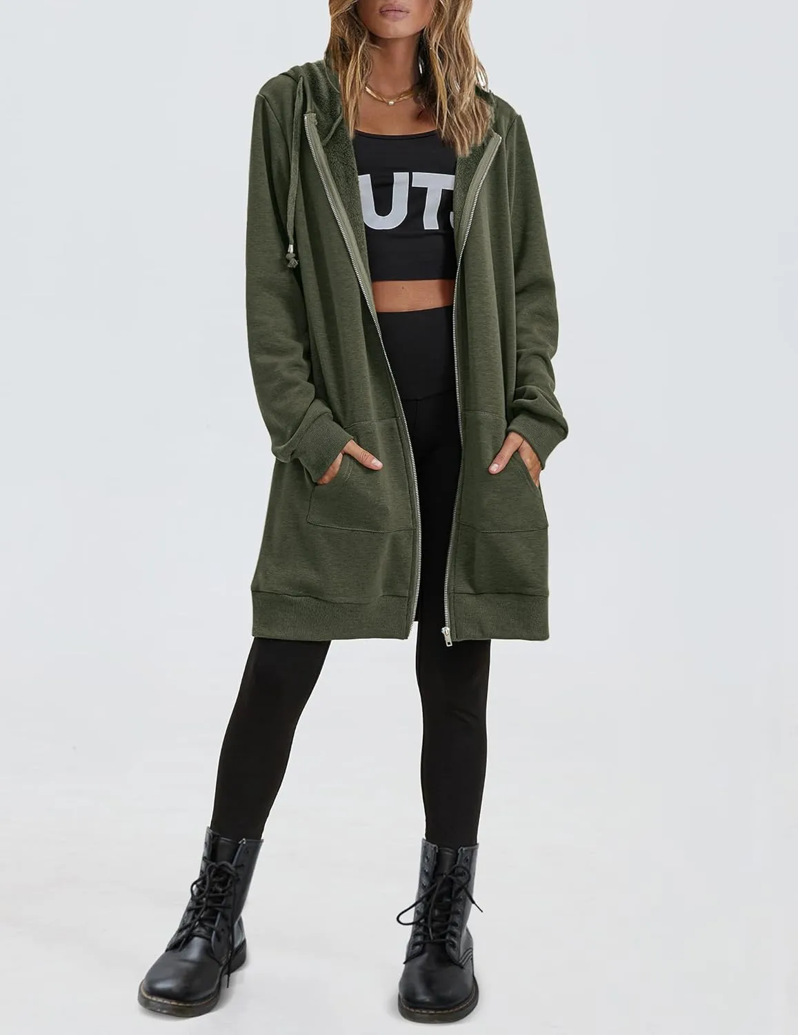 Zeagoo Zip Up Hoodies For Women Long Sleeve Oversized Sweatshirts Casual Lightweight Fleece Jackets With Pockets