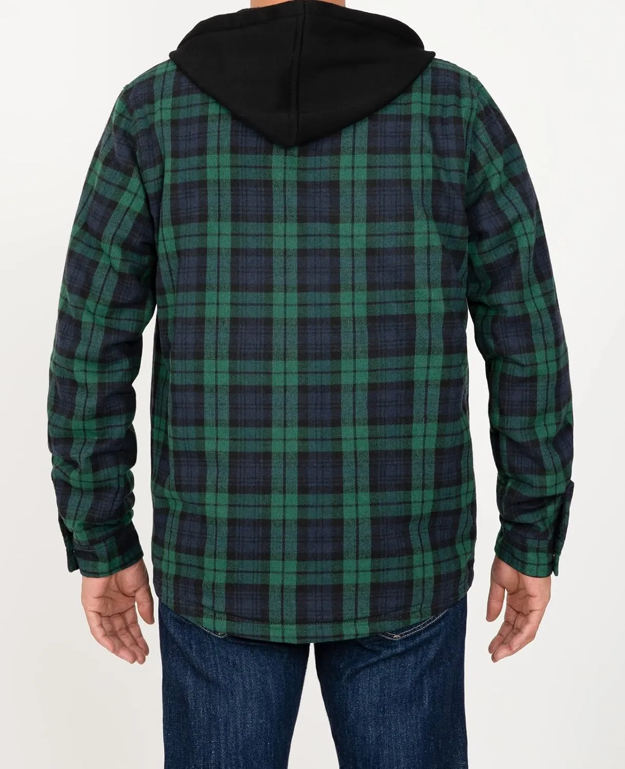 ZENTHACE Men's Sherpa Lined Full Zip Hooded Plaid Shirt Jacket