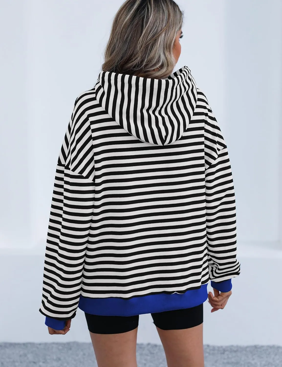 ZILIN Womens Striped Oversized Sweatshirts Long Sleeve Color Block Hoodies Pullover Top Y2K Clothes with Pocket