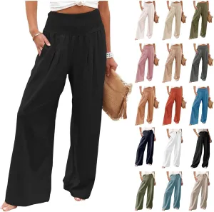 ZWRXW 2025 Linen Pants Women Summer Boho Wide Leg Palazzo Pants High Waist Casual Lounge Pant for Beach Travel Vacation Work