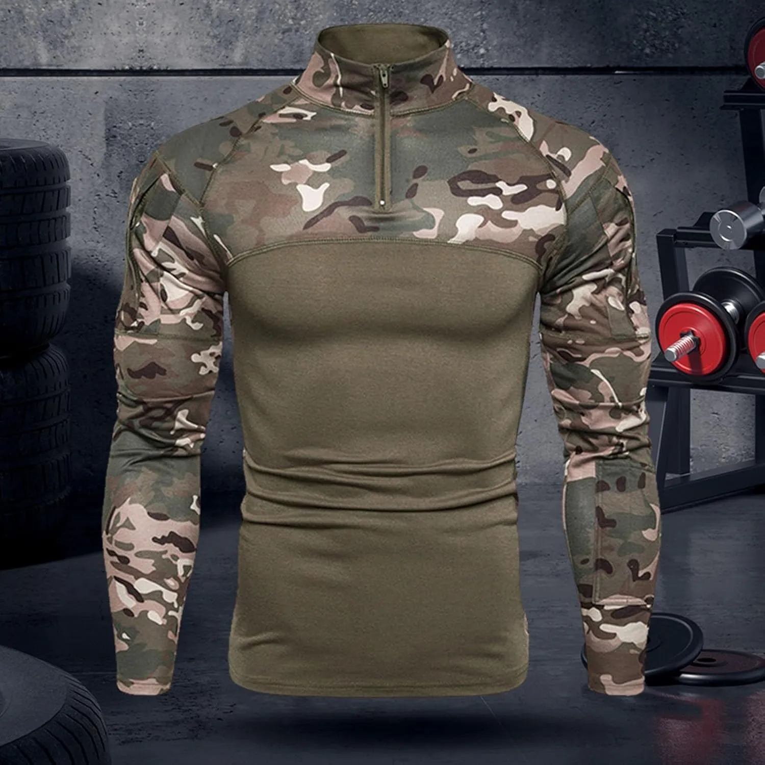 ZYXTIM Tactical Combat Shirt Men 1/4 Zip Long Sleeve Ripstop Military Top Breathable Quick Dry Sport Camping Hunting Shirts