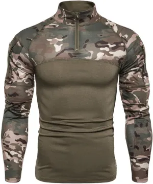 ZYXTIM Tactical Combat Shirt Men 1/4 Zip Long Sleeve Ripstop Military Top Breathable Quick Dry Sport Camping Hunting Shirts