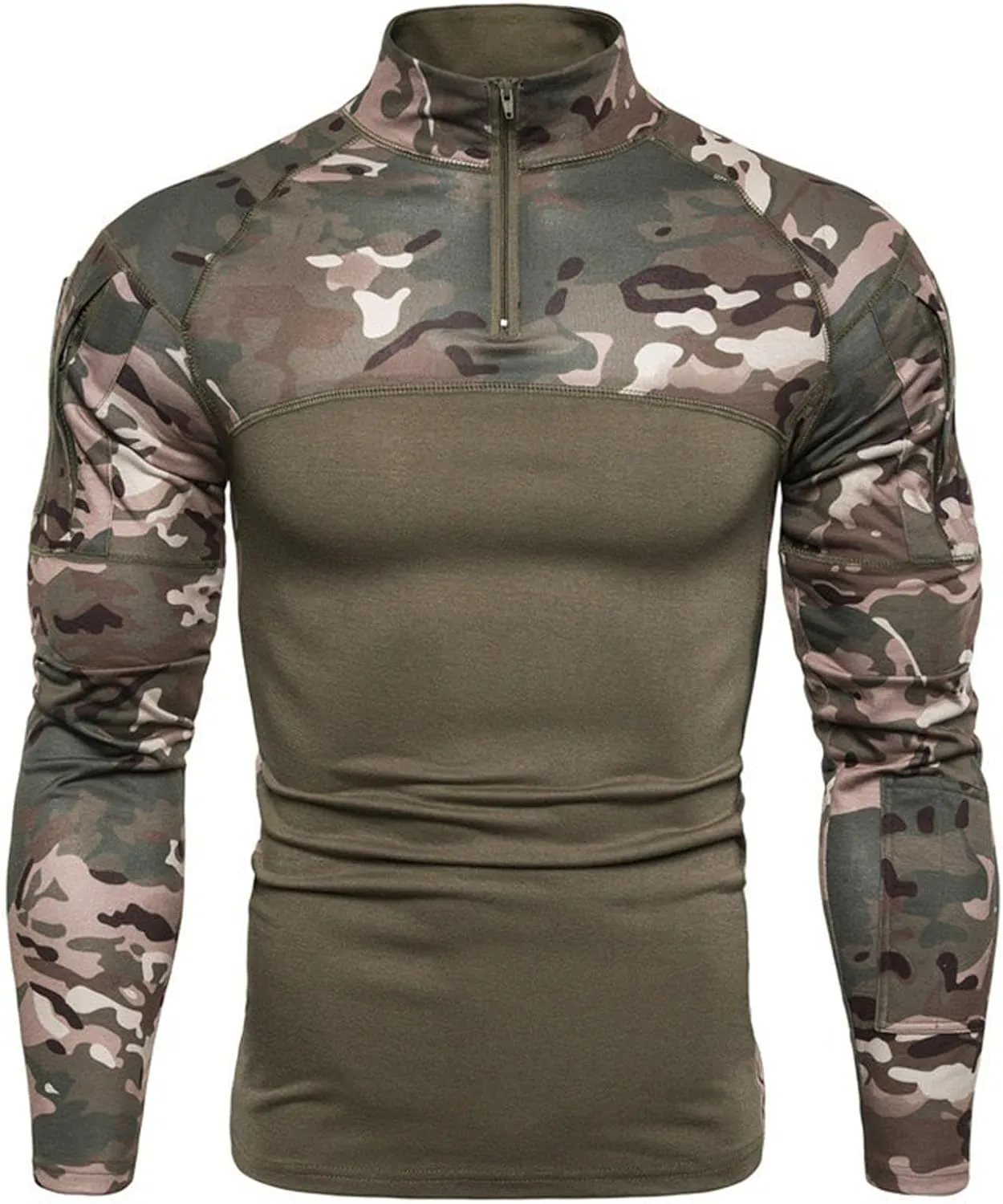 ZYXTIM Tactical Combat Shirt Men 1/4 Zip Long Sleeve Ripstop Military Top Breathable Quick Dry Sport Camping Hunting Shirts