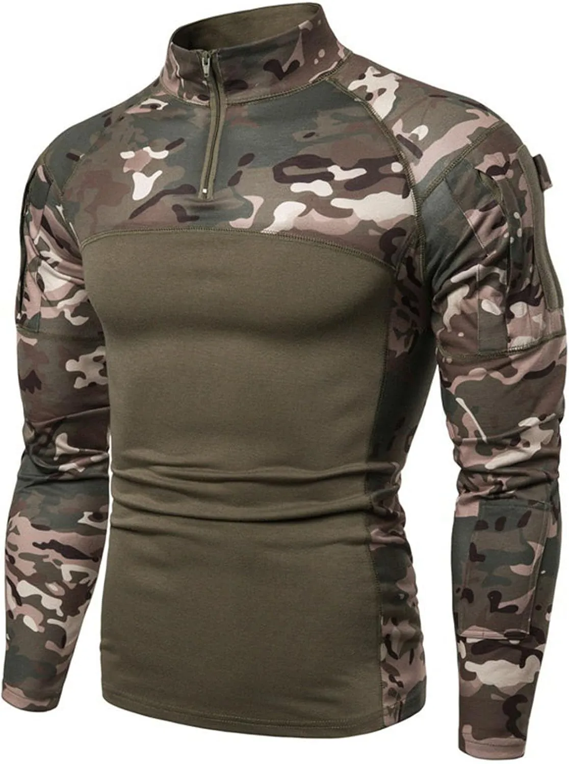 ZYXTIM Tactical Combat Shirt Men 1/4 Zip Long Sleeve Ripstop Military Top Breathable Quick Dry Sport Camping Hunting Shirts