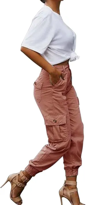 ZYXTIM Women's High Waist Casual Capri Cargo Pants Elastic Waisted Ankle Length Cropped Tapered Fatigue Trousers