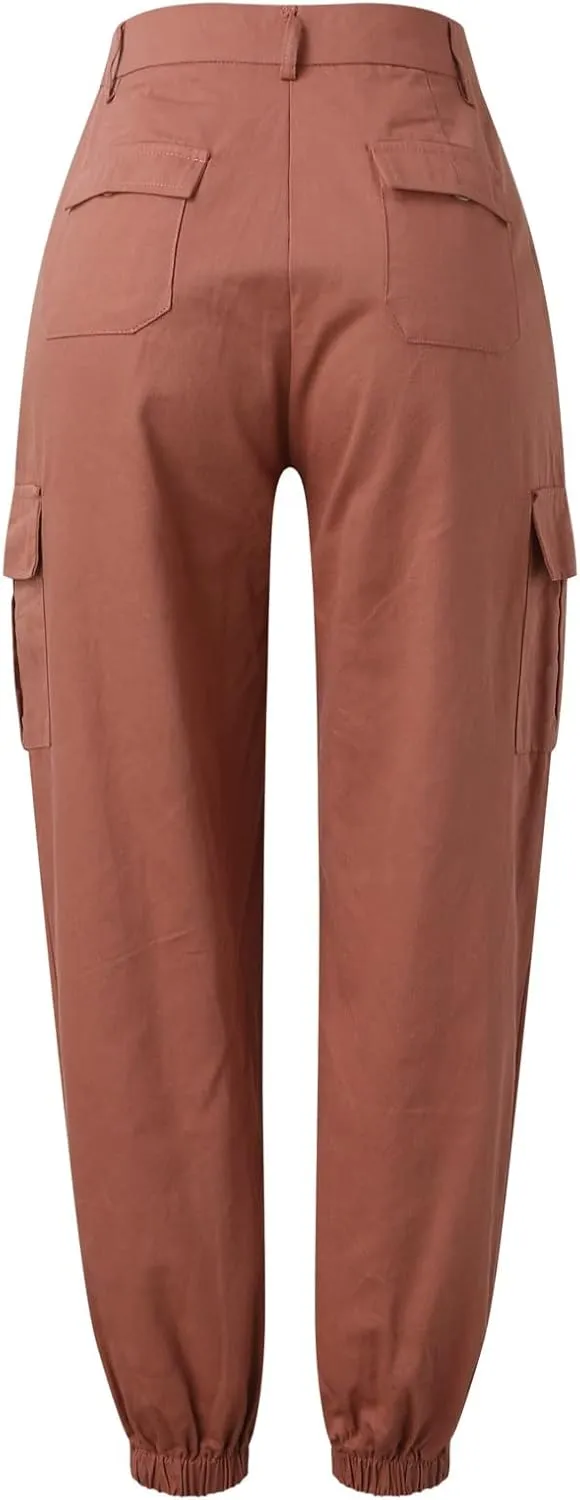 ZYXTIM Women's High Waist Casual Capri Cargo Pants Elastic Waisted Ankle Length Cropped Tapered Fatigue Trousers