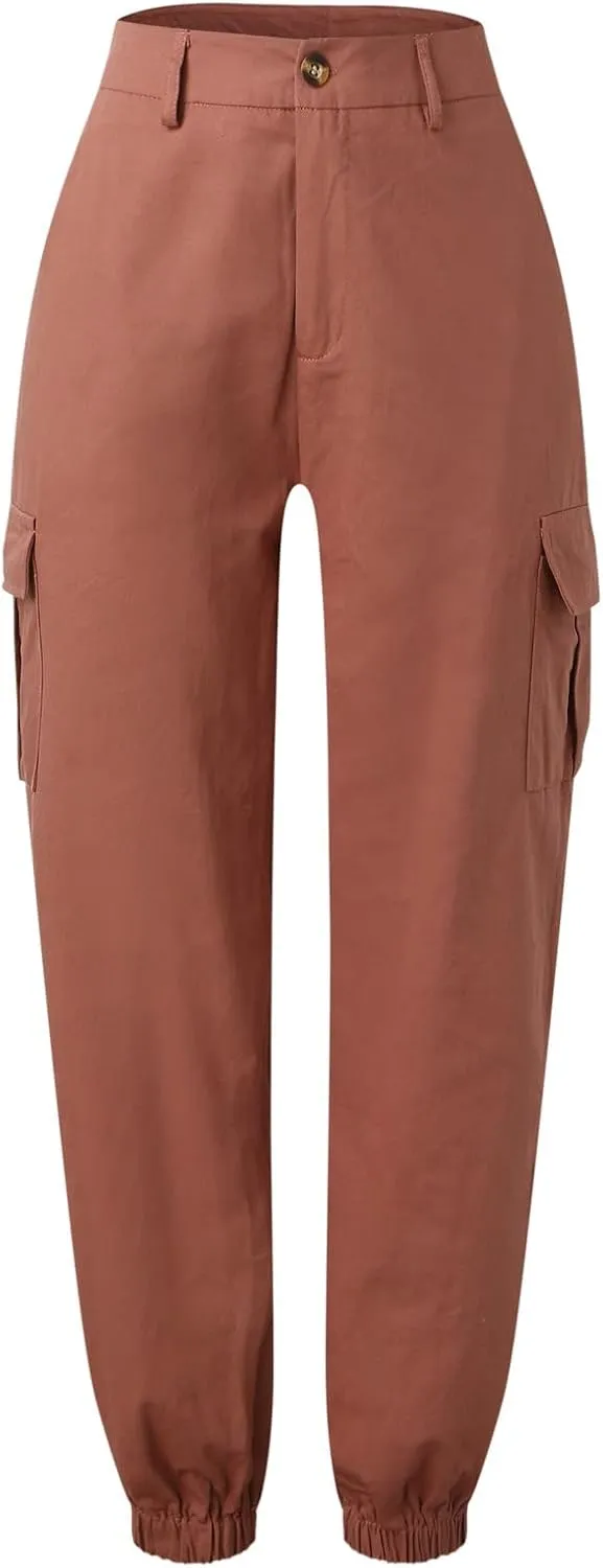 ZYXTIM Women's High Waist Casual Capri Cargo Pants Elastic Waisted Ankle Length Cropped Tapered Fatigue Trousers